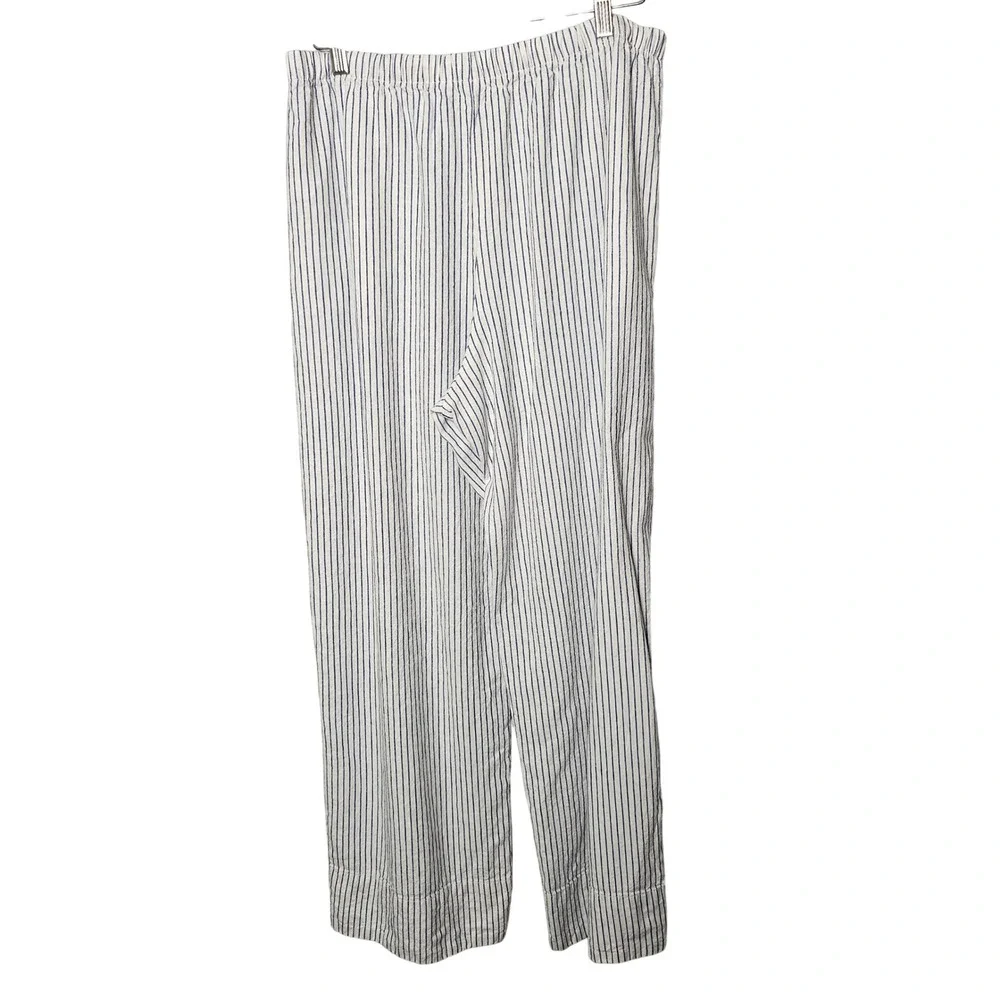 Gap Womens Linen Blend Easy Wide Leg Pants M Blue White Stripe Coastal Nautical